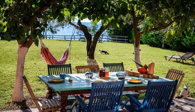 Idyllically situated and luxurious villa with a veranda and a gazebo